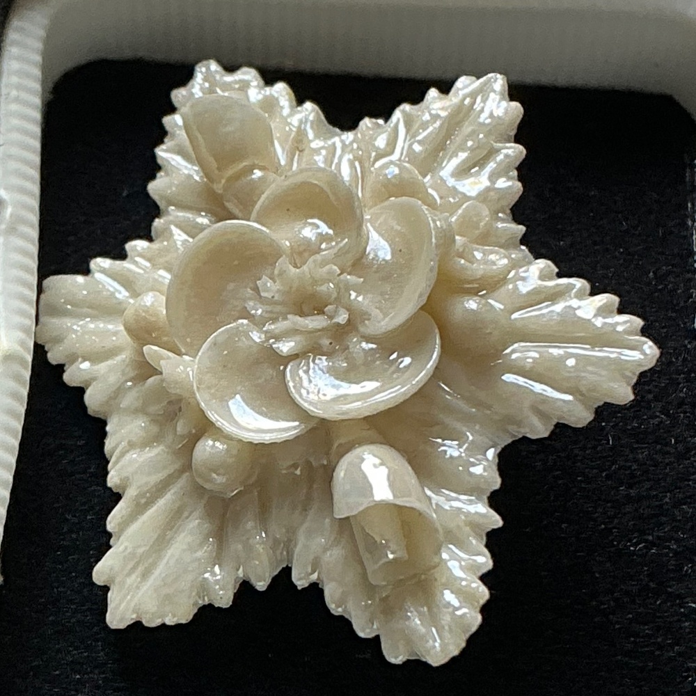 Belleek Bone China Ivory Toned Floral Star/Snowflake Pin - Picture 4 of 6